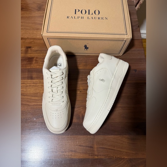Polo Ralph Lauren Masters Court Leather Sneaker in Ecru Tennis Shoes Size 11